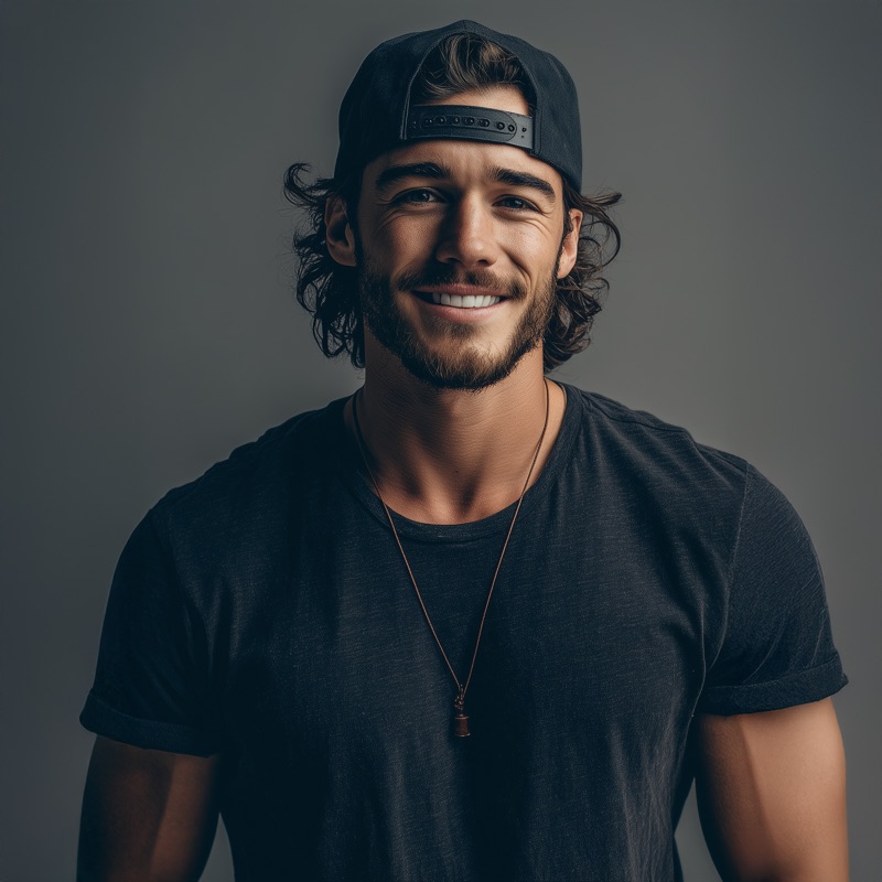 JB Emerson in a black T-shirt and backwards cap